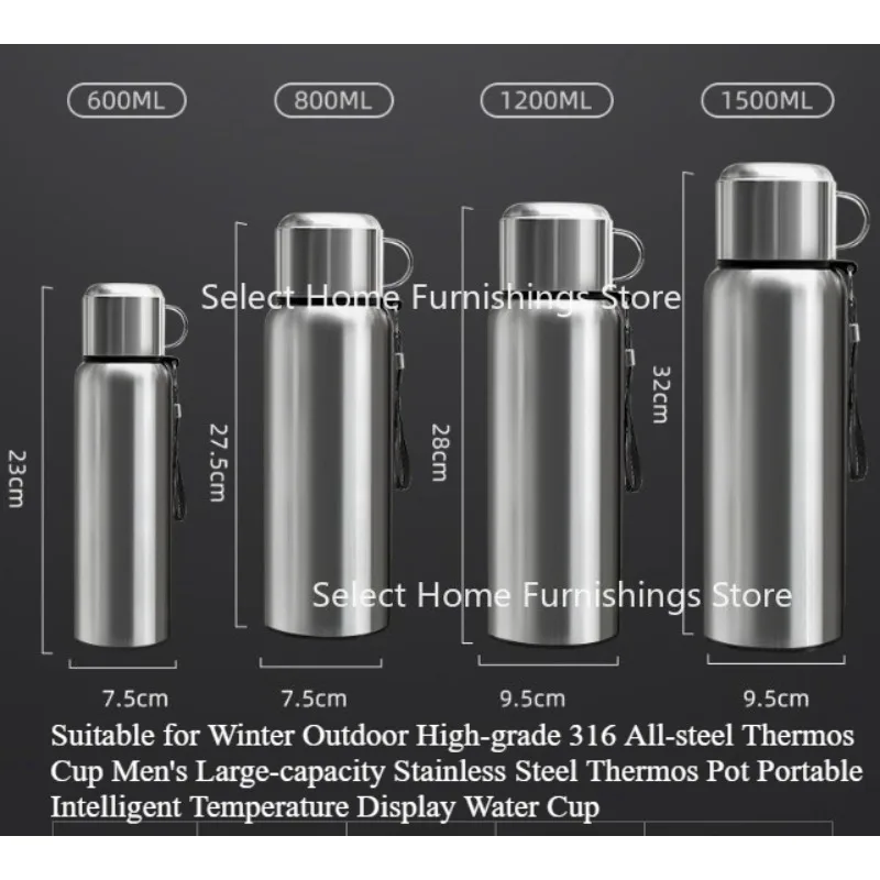 Suitable for Winter Outdoor 316 All Steel Insulated Men's Large Capacity Stainless Intelligent Temperature Display Water Cup
