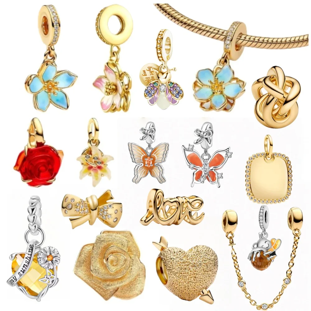 

Сверкающий кулон-подвеска из стерлингового серебра 925 пробы, золото LOVE Rose Firefly, подходит для европейских браслетов и ювелирных аксессуаров