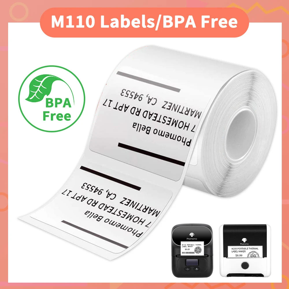 Phomemo M110/M200 Jewelry Self-Adhesive Price Label Commercial Tag Printer Thermal Sticker Printable Barcode Paper Poll