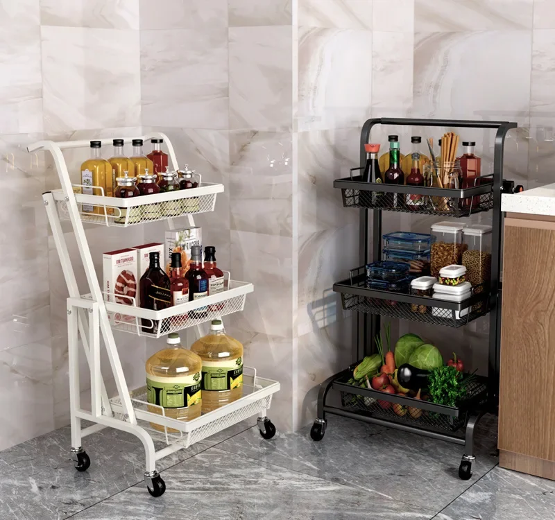 kitchen accessories tools Mobile small cart kitchen storage rack, floor to ceiling, multi-layer vegetable basket storage box