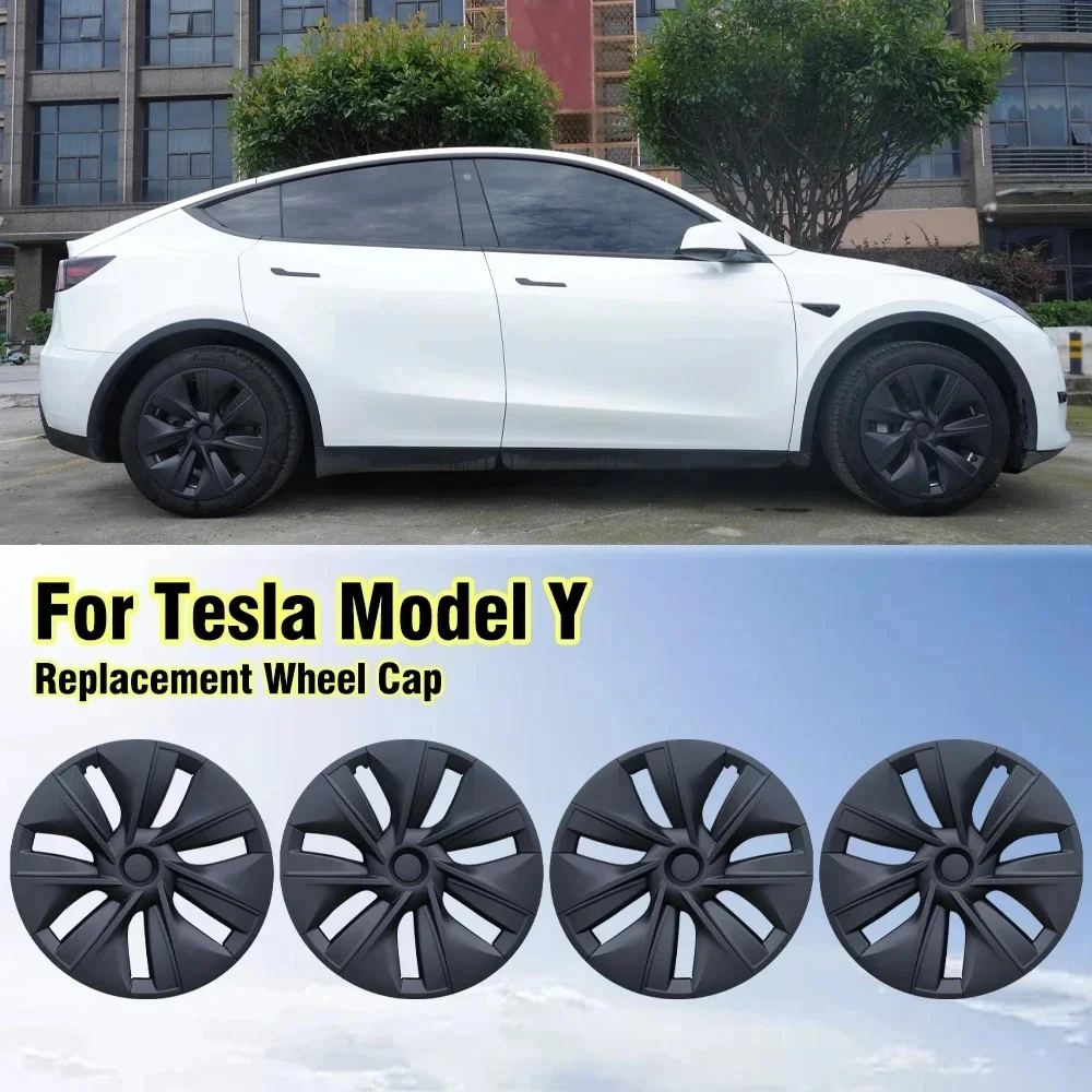 

Для Tesla Model Y 2024 колесные чехлы 19-дюймовые матовые черные колпаки на колеса, совместимые с Tesla Model Y 2021-2024, набор из 4 шт.