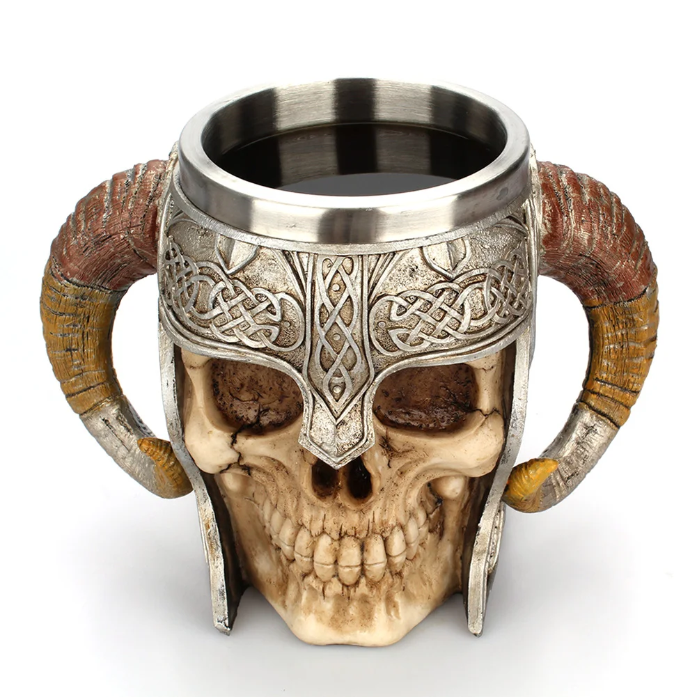 Stainless Steel Skull Mug Viking Drinking Cup Skeleton Resin Beer Stein Tankard Coffee Mug Tea Cup Halloween Gift Bar Drinkware