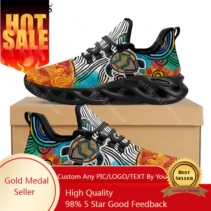 Australia Aboriginal Turtle Indigenous Art Design Platform Sneakers For Women Breathable Lace Up Mesh Swing Shoes