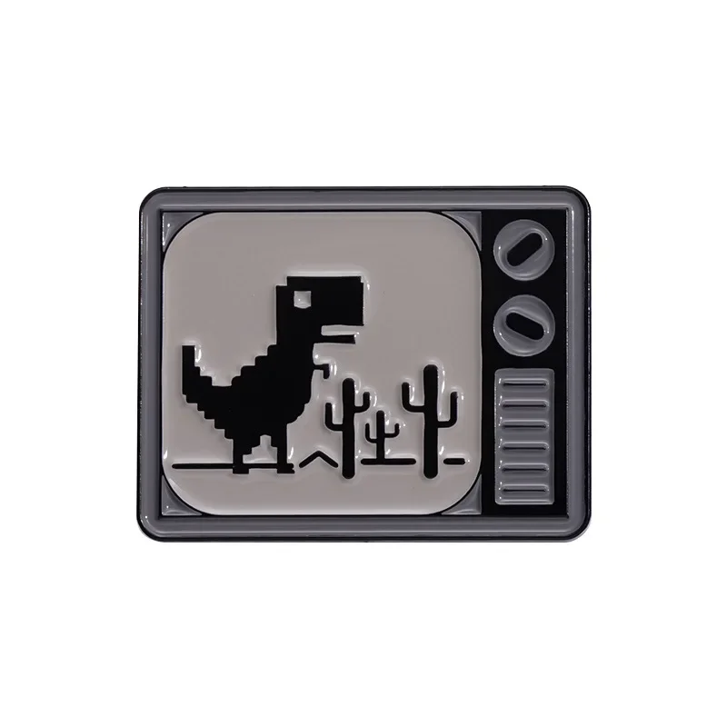 Cartoon Creative Jurassic Dinosaur Black White TV Metal Brooch Personalized  Versatile Accessory Badge Pins for Backpacks Pines