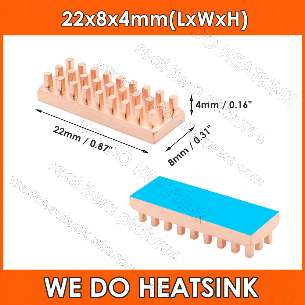 

22x8x4mm Copper Pin Fins Heat Sink with pre Thermal Self Adhesive Heatsink for VGA RAM Moudle Cooling Heatsinks Cooler