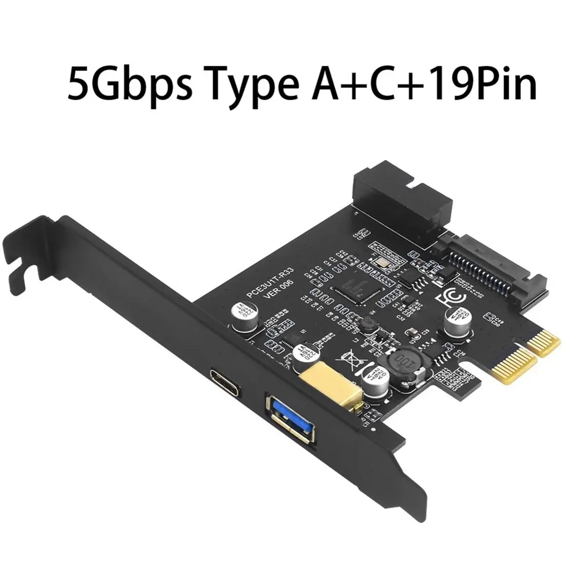PCIE USB3.2 Expansion Card PCI-E USB Controller PCI E 1X to Type C Type-A 19Pin Adapter Multiplier Add on Cards 5Gbps