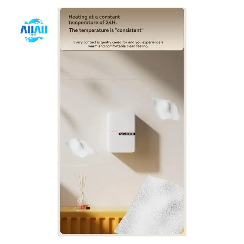 

AUAU-Wall Mounted Wet Wipe Heater Warmer With LED Display Wet Towel Dispenser USB Wipe Warmer Napkin Heating Box