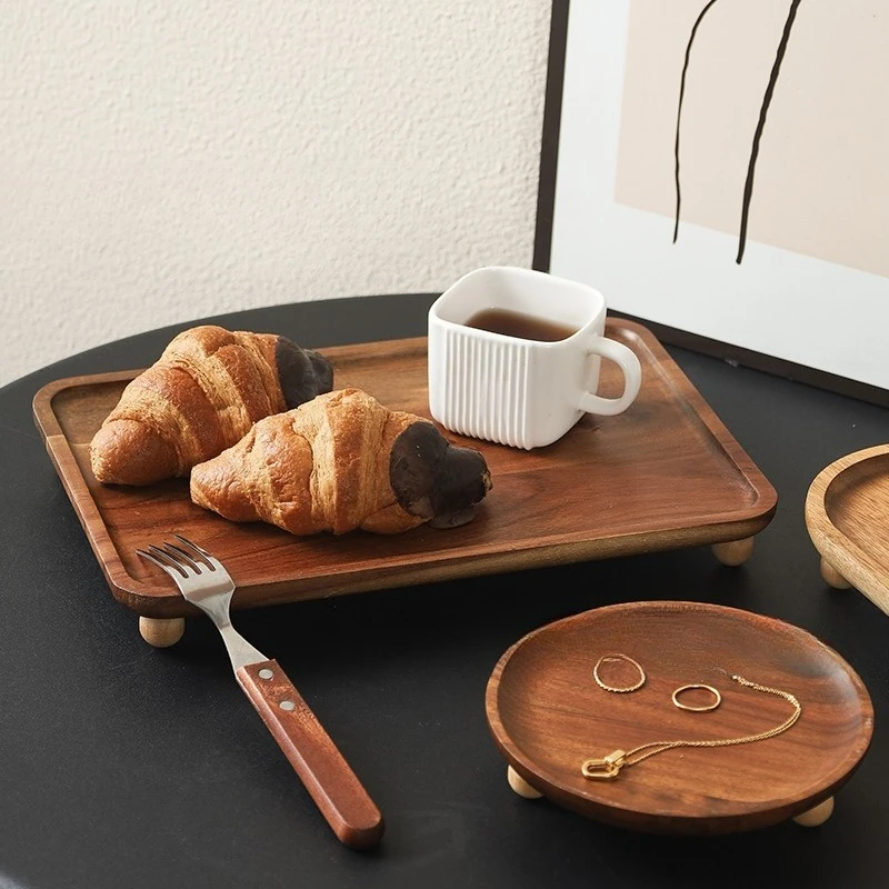 Tall wooden tray, acacia wood home hotel snack tray, tea tray, fruit coffee, breakfast tray