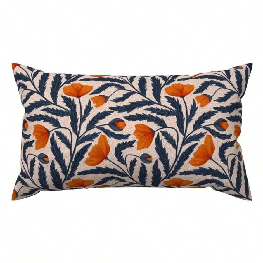 (Halloween Printed Pillowcase)Botanical Lumbar Pillow - Chintz Florals Watercolor Poppies RecAccent Throw Pillow - Poppy Flower