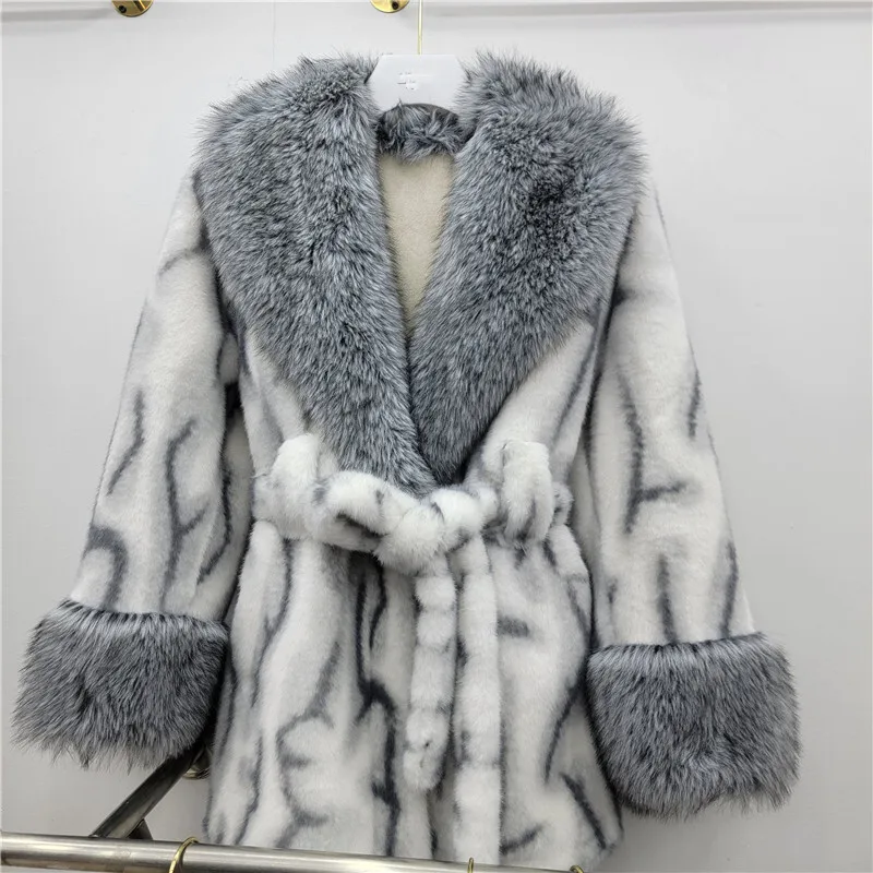 WTHT Trendy Women Irregular Print Patchwork Plush Fake Fur Warm Jacket 2025 Winter Fashion Lapel Long Sleeve Coat Female 1LS2724