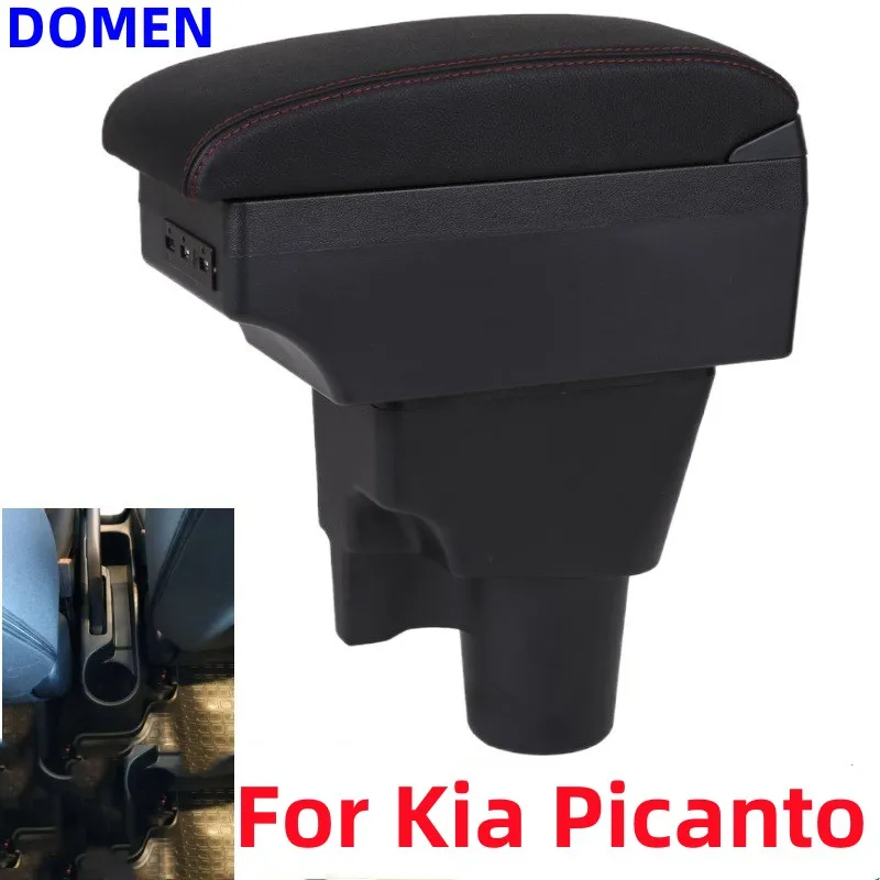 

For Kia Picanto Armrest Box Interior Parts Car Central Content With Retractable Cup Hole Large Space Dual Layer USB Charging