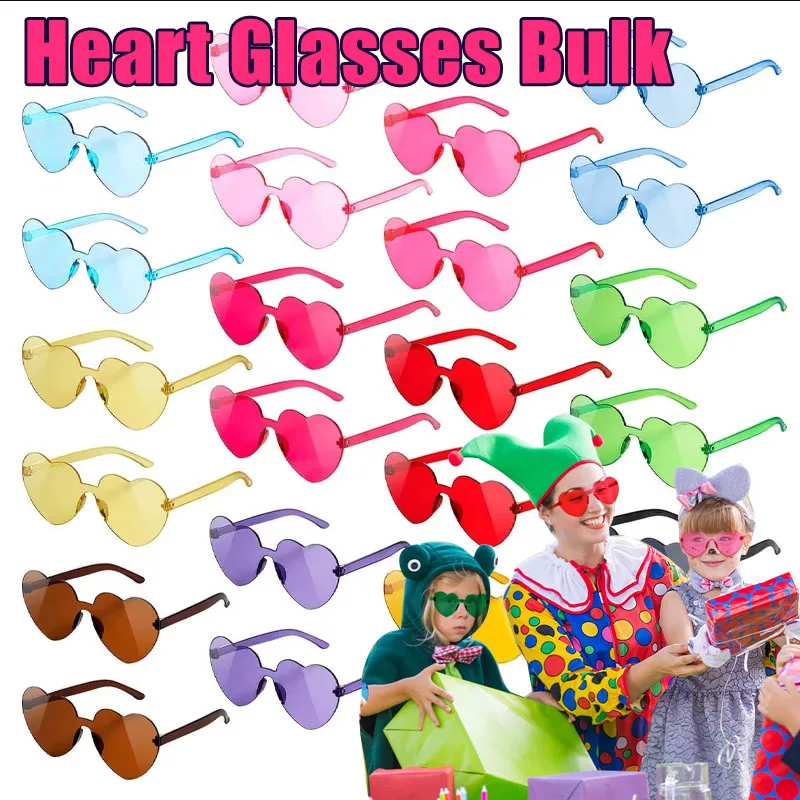 12-100Pcs Heart Shaped Sunglasses for Classroom Exchange Gift Classroom Prizes Rimless Heart Shaped Glasses Birthday Party Favor