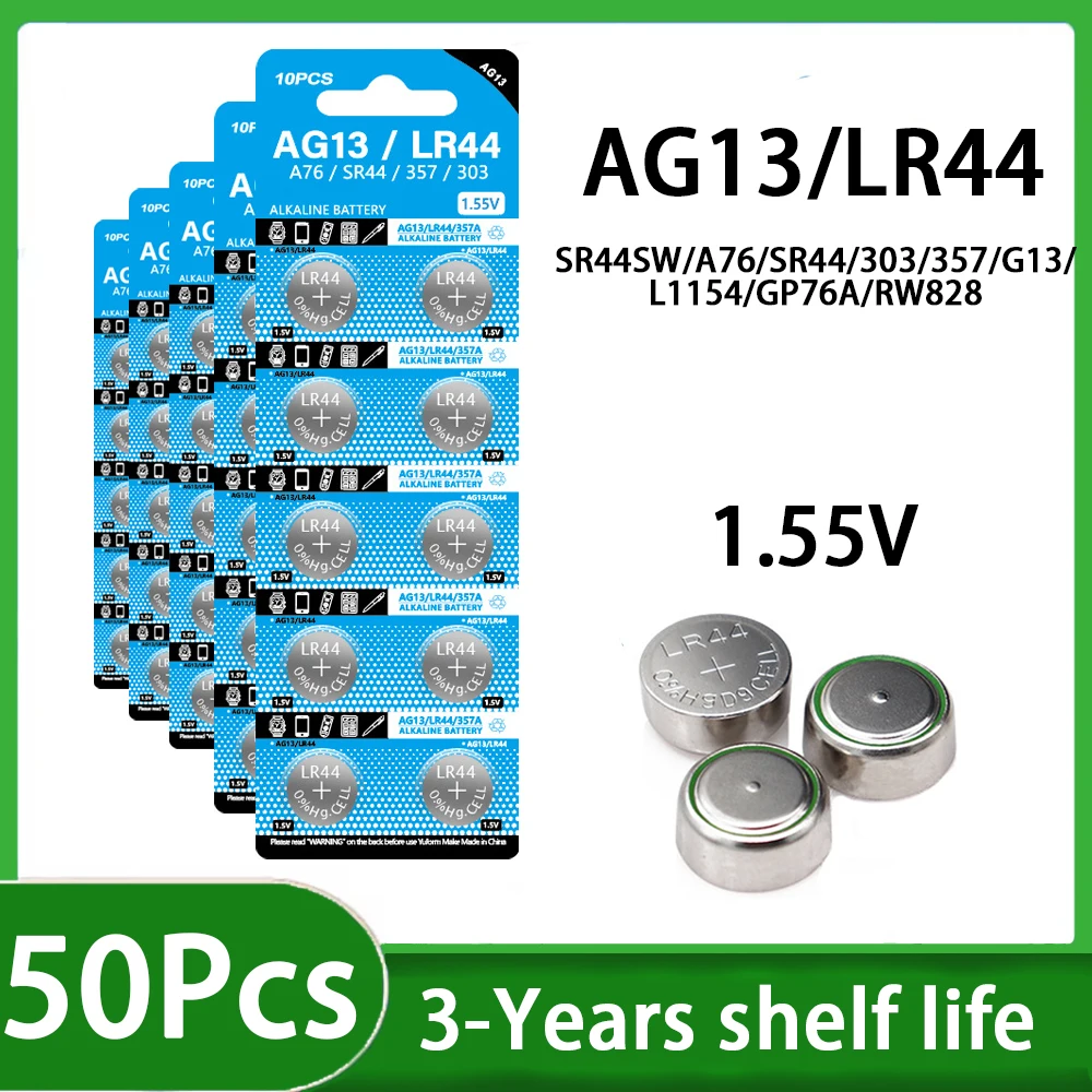 10-100 adet 1.55V AG13 LR44 düğme piller LR44 L1154 RW82 SR1154 SP76 Pila SR44 LR1154 düğme pil izle oyuncaklar için uzaktan kumanda