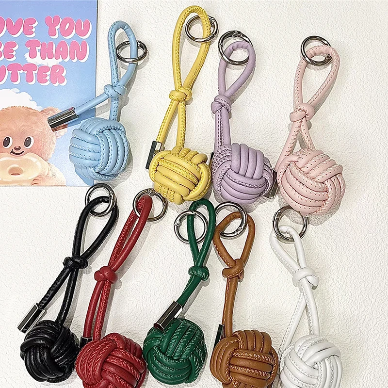Creative Fashion Weave Ball Bag Charm Luxury Woman Wholesale PU Leather Handbag Pendant Cute Casual Car Key Ring Christmas Gift