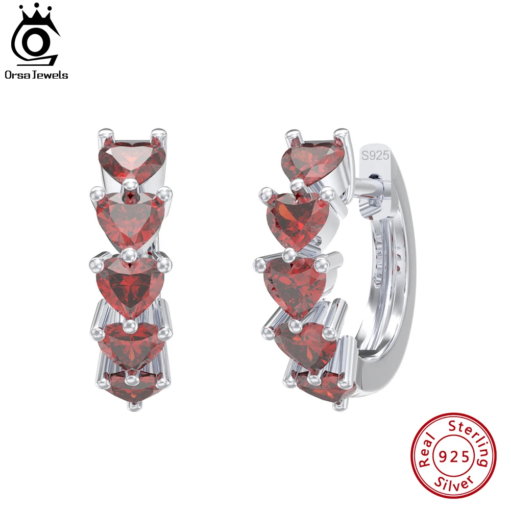 

ORSA JEWELS Genuine 925 Sterling Silver Heart Hoop Earrings Shiny 6 Colors CZ Ear Buckles for Women Love Earrings Jewelry APE63