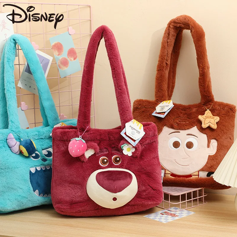 Disney-Bolso de felpa de gran capacidad para mujer, bolso de mano de dibujos animados, informal, versátil, a la moda, novedad