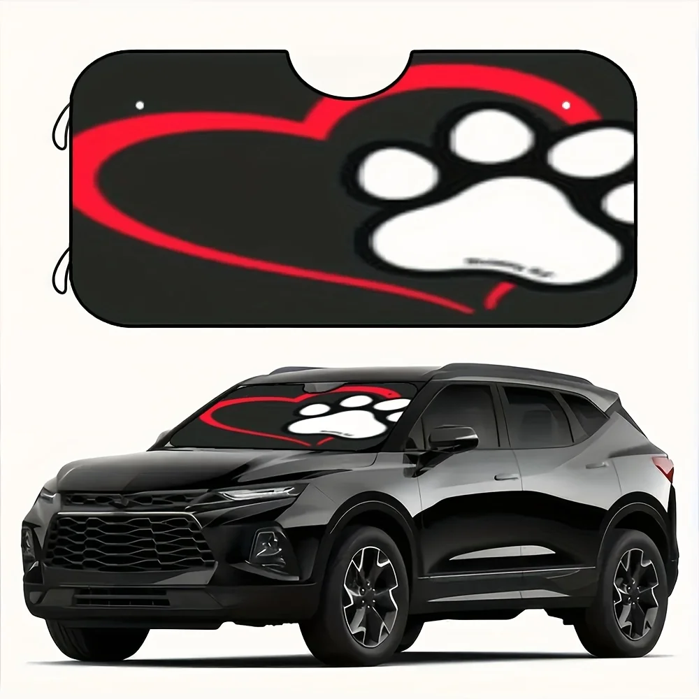 

1pc Cute Dog Paw Print Sunshade For Car Windshield - UV Blocker & Heat Shield, Foldable Design For SUV, Truck, Sedan, Polyester