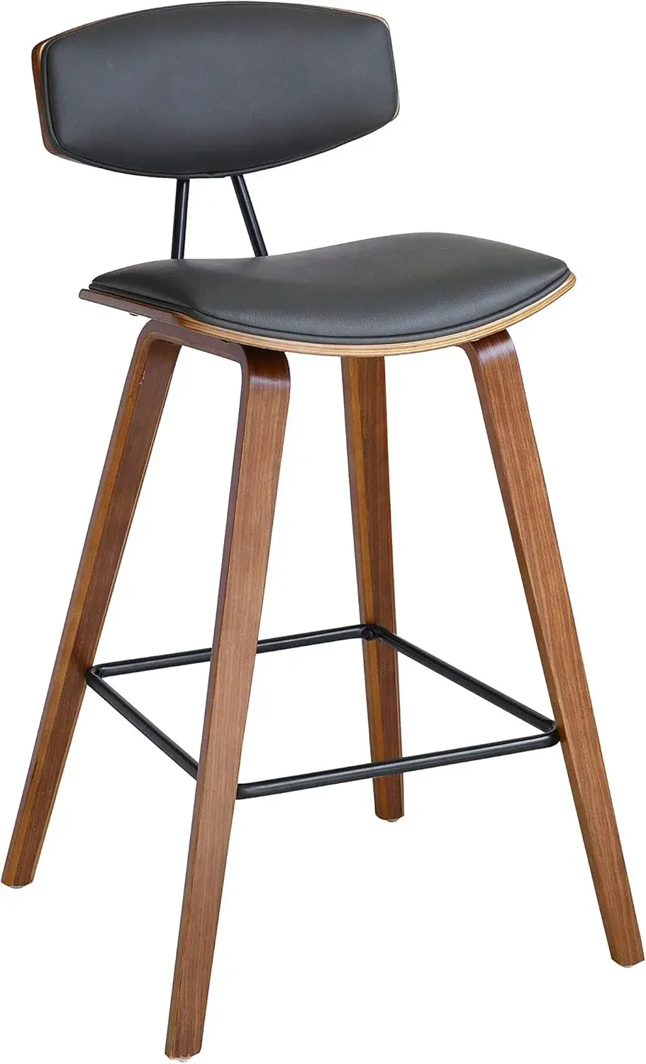 

Armen Living Fox 28.5" Bar Height Grey Faux Leather and Walnut Wood Mid-Century Modern Bar Stool