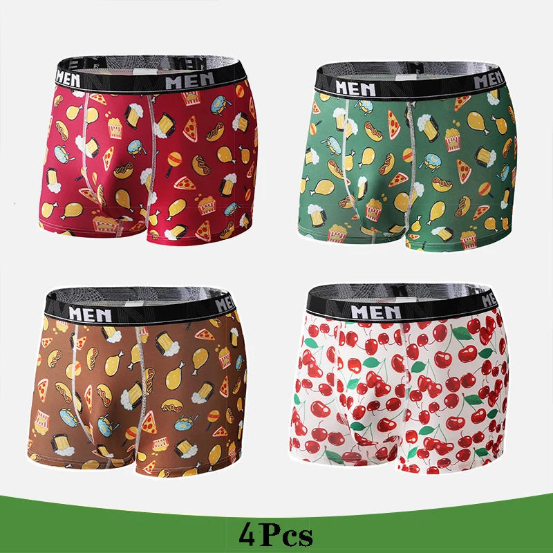 4Pcs/Lot Mens Underwear Boxers Fashion printed Panties Men\'s Underpants  Boxer Comfortable Brand Boxershort Shorts