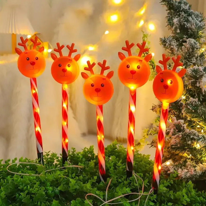 5pcs/set Christmas Tree&Red Elk Solar-Powered Lights Xmas Candy Cane LED Decoration Lawn Lights Outdoor Garden Yard Path Decor