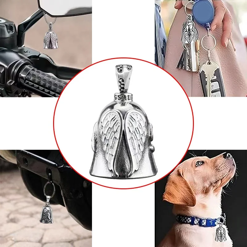 دراجة نارية جرس أجنحة الملاك جرس قلادة ركوب حسن الحظ المفاتيح إكسسوارات عقد الكلب روك حفلة طرد الأرواح الشريرة تميمة هدية #3