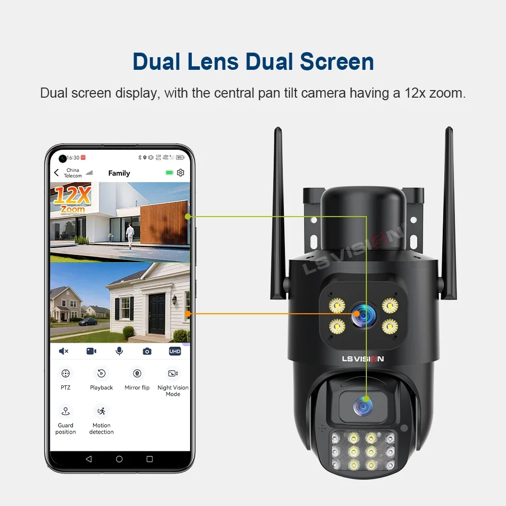 LS VISION 4K Dual-lens 2-Screen  12X Auto-Tracking Zoom Solar Powered AOV 4G Camera Outdoor 24/7 Surveillance Record CloudSiM