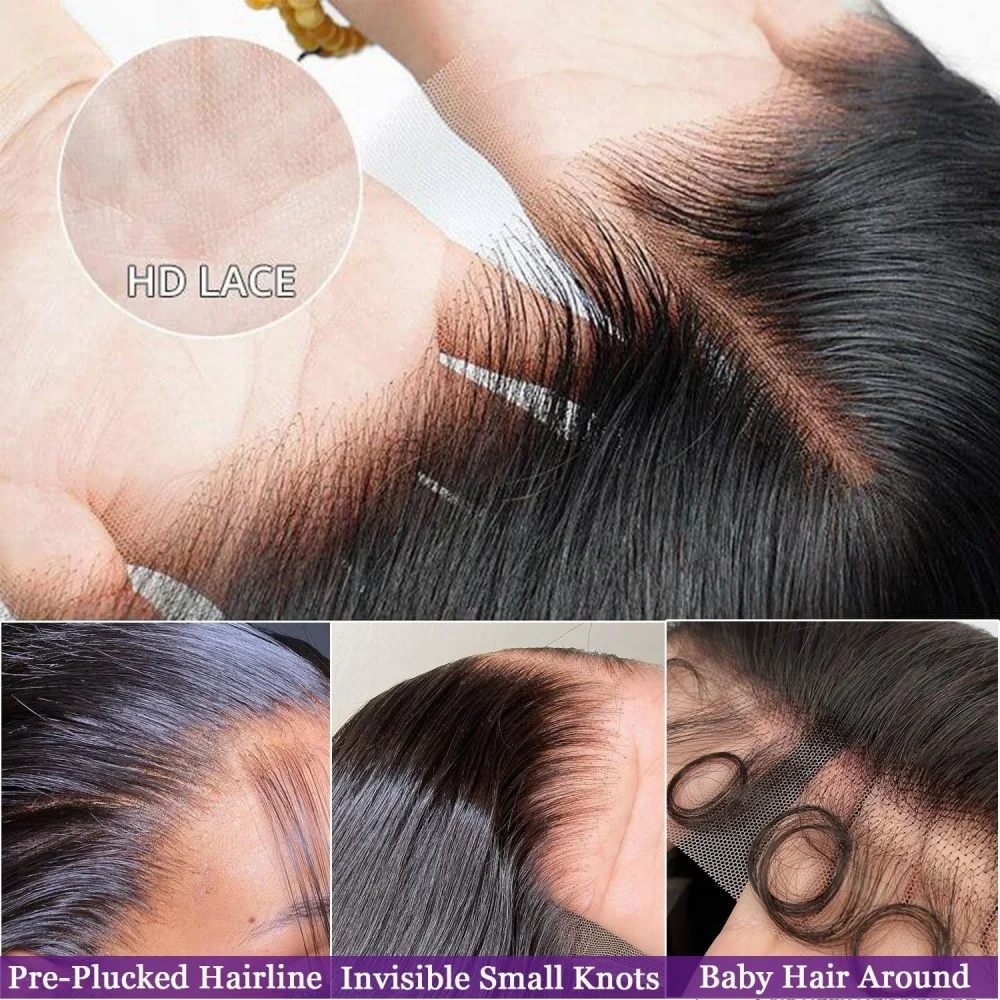 Pelucas frontales de encaje 13x4, cabello humano liso de 30 pulgadas, 180 de densidad, HD, sin pegamento, prearrancado