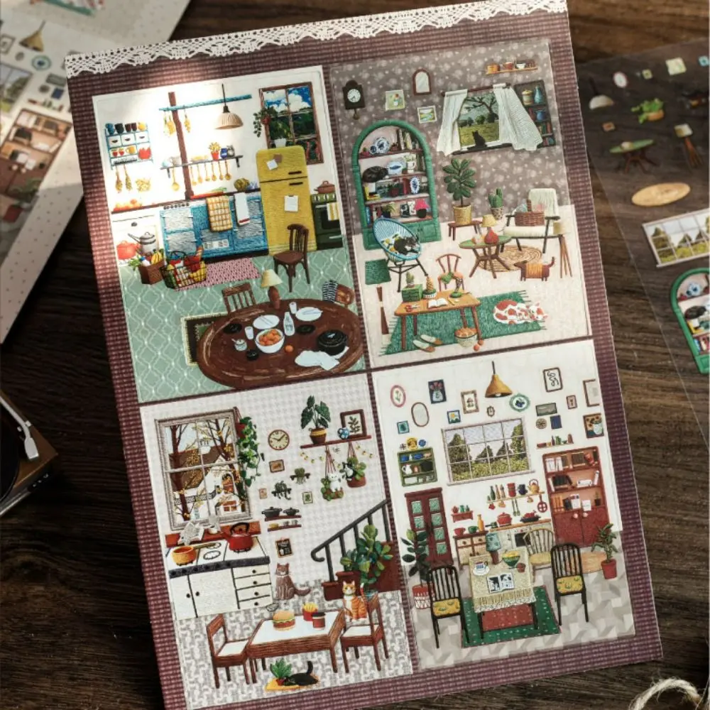 3D Miniature Landscapes Stickers Collection 4 Themes PET DIY Cabin Scene Sticker Removable DIY Crafts 3D Landscape Sticker