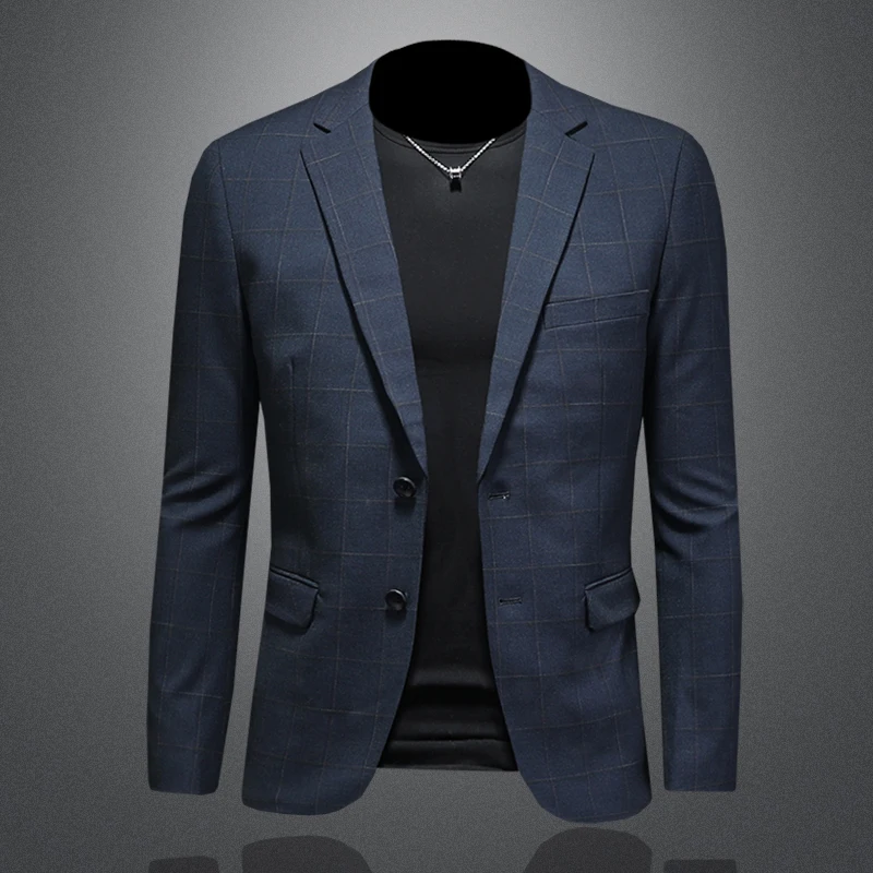 

Повседневный мужской пиджак Slim Fit в корейском стиле, модный, на одной пуговице, элегантный, с длинными рукавами, всесезонная верхняя одежда