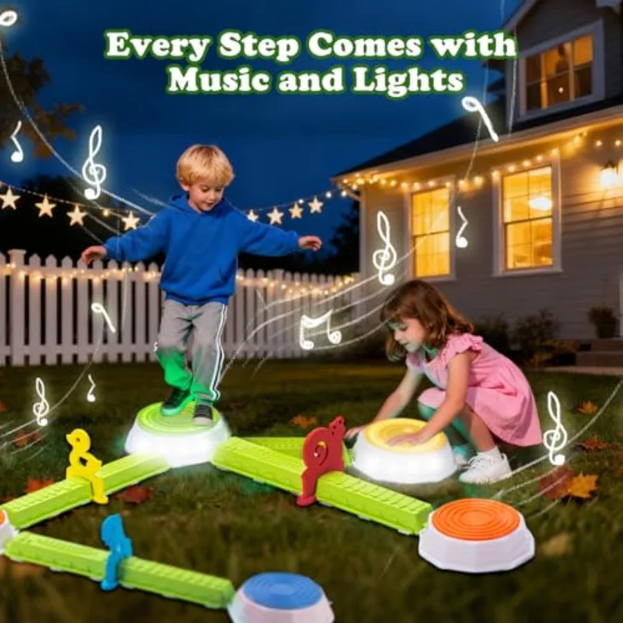 Indoor/outdoor kids' stepping stones set: ABS plastic, multicolor, glow-in-the-dark feature for sensory play and balance traini