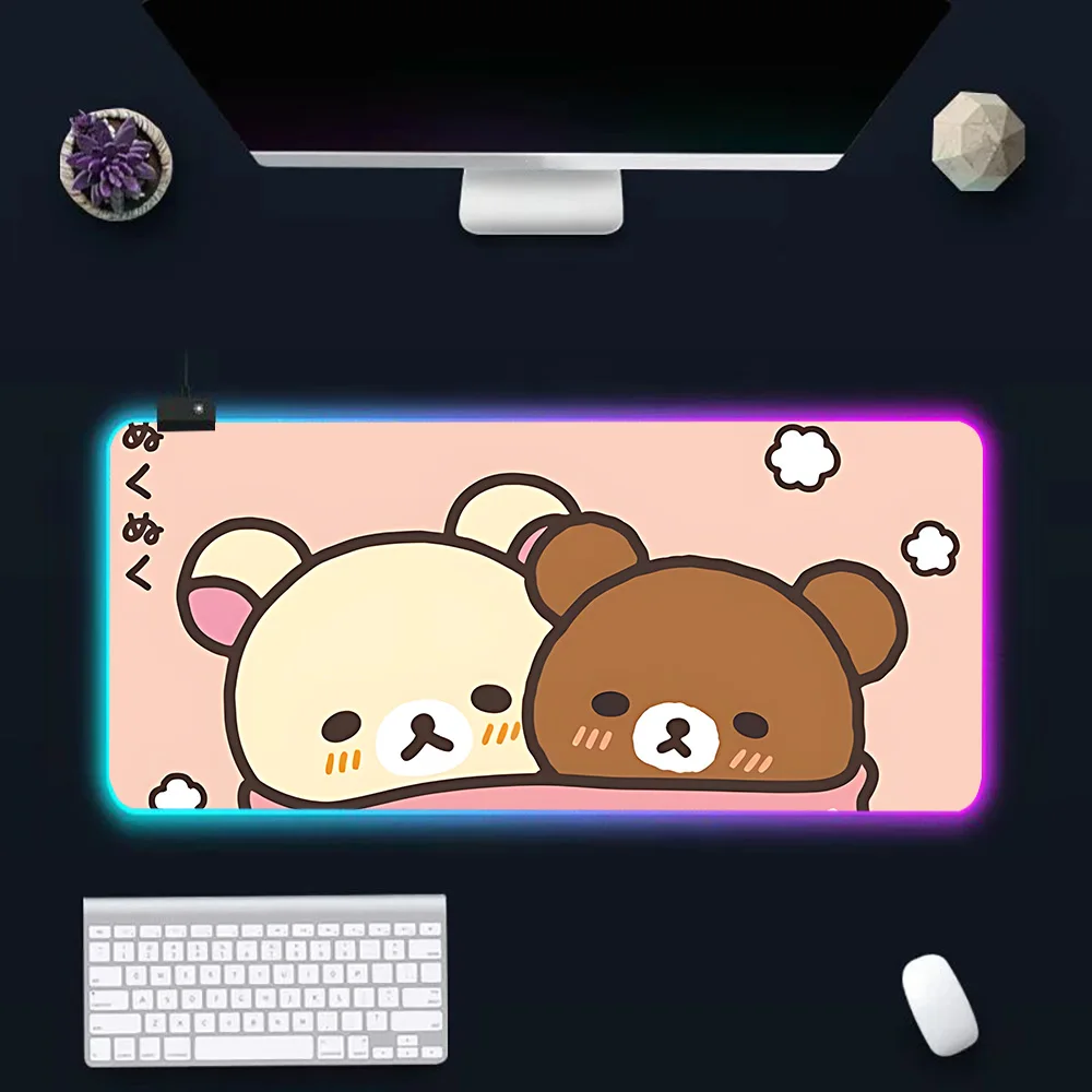 R-Rilakkuma RGB Pc Gamer Keyboard Mouse Pad Mousepad LED Glowing Mouse Mats Rubber Gaming Computer Mausepad