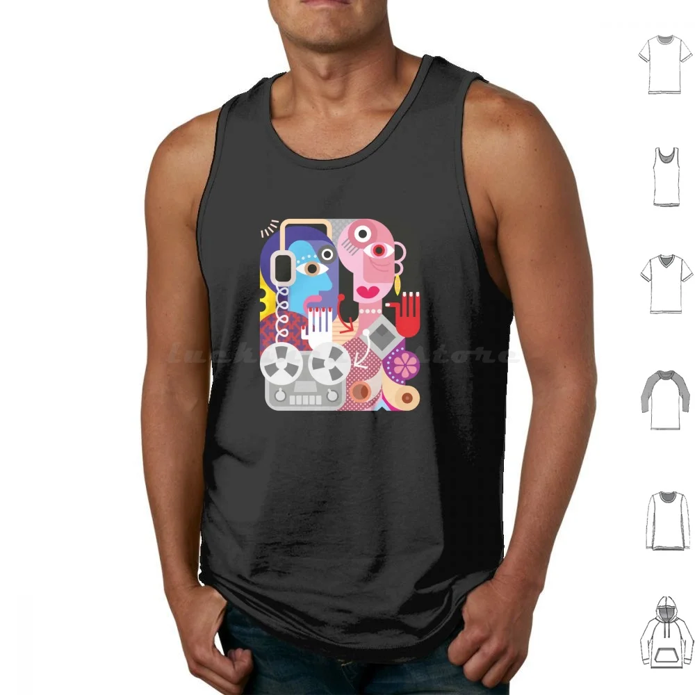 Dj Cubist Tank Tops Print Cotton Cubist Deejay Disco Picasso Surreal Clubbing Dj Disc Jockey Party Minimal