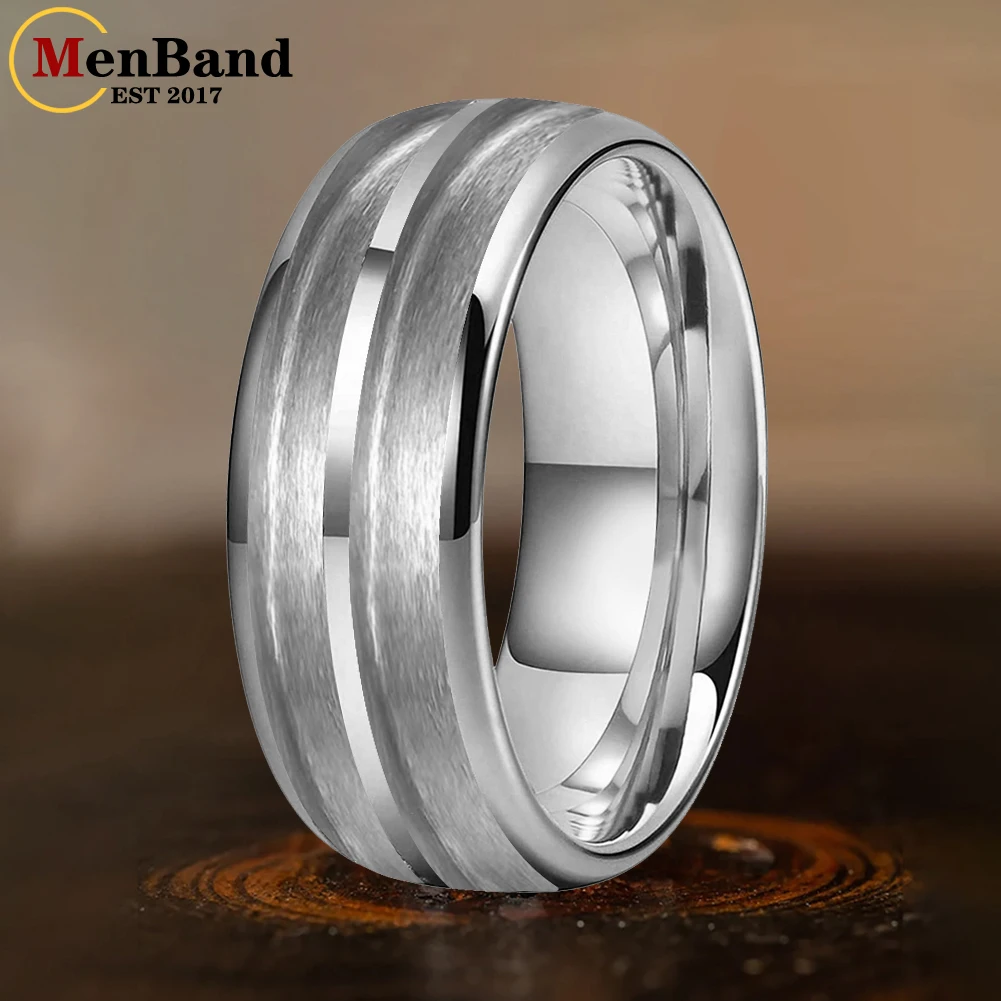 MenBand 8mm Plating Tungsten Blank Core Ring for Customized Inlay with 2.5mm Double Grooves Domed Comfort Fit