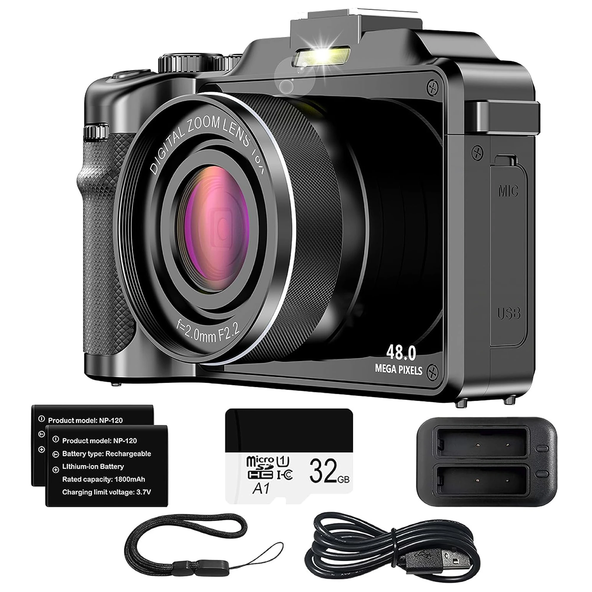 

KOMERY Dual Lens Digital Photography Camera 4K WIFI Webcam Camera Vintage Vlog Video Recorder YouTube 48MP Camcorder DIY Shells