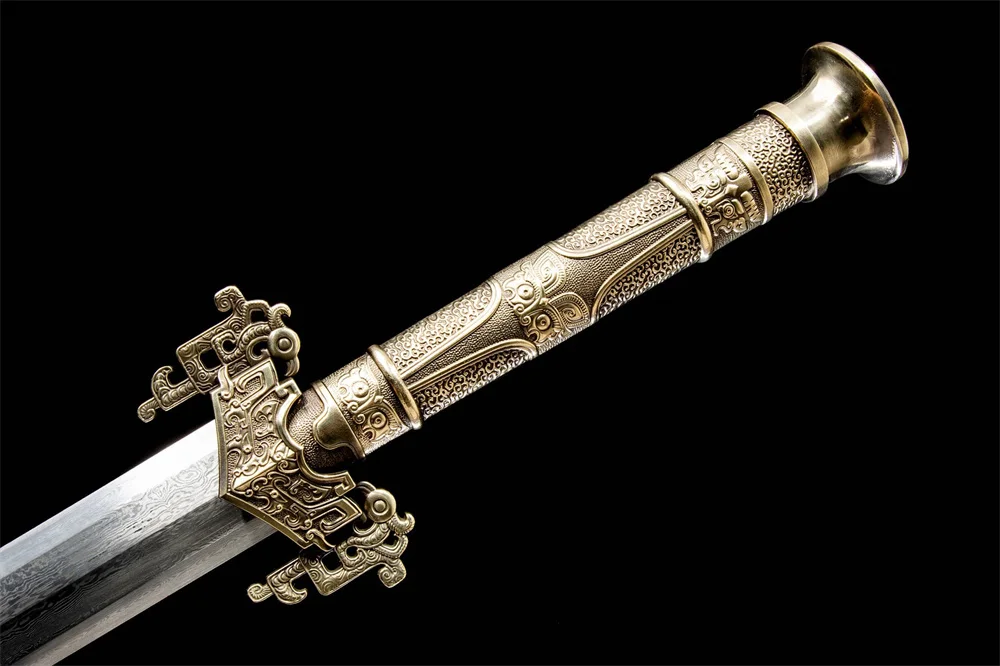 Good Quality Chinese Sword China WUSHU Kungfu Damascus Steel Blade Copper Brass Fittings Ebony wood Sheath Full Tang New view 5