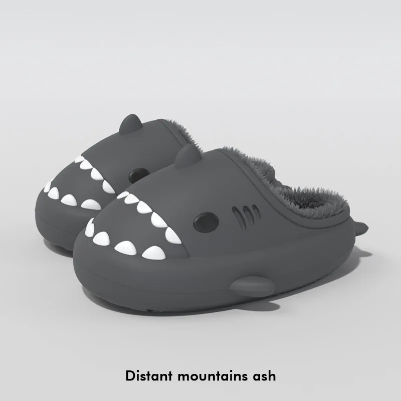 Kidmi-Pantoufles de requin en peluche pour hommes et femmes, chaussures en coton de dessin animé chaud, chaussures imperméables pour adultes et enfants, intérieur et extérieur, mode d'hiver, nouveau