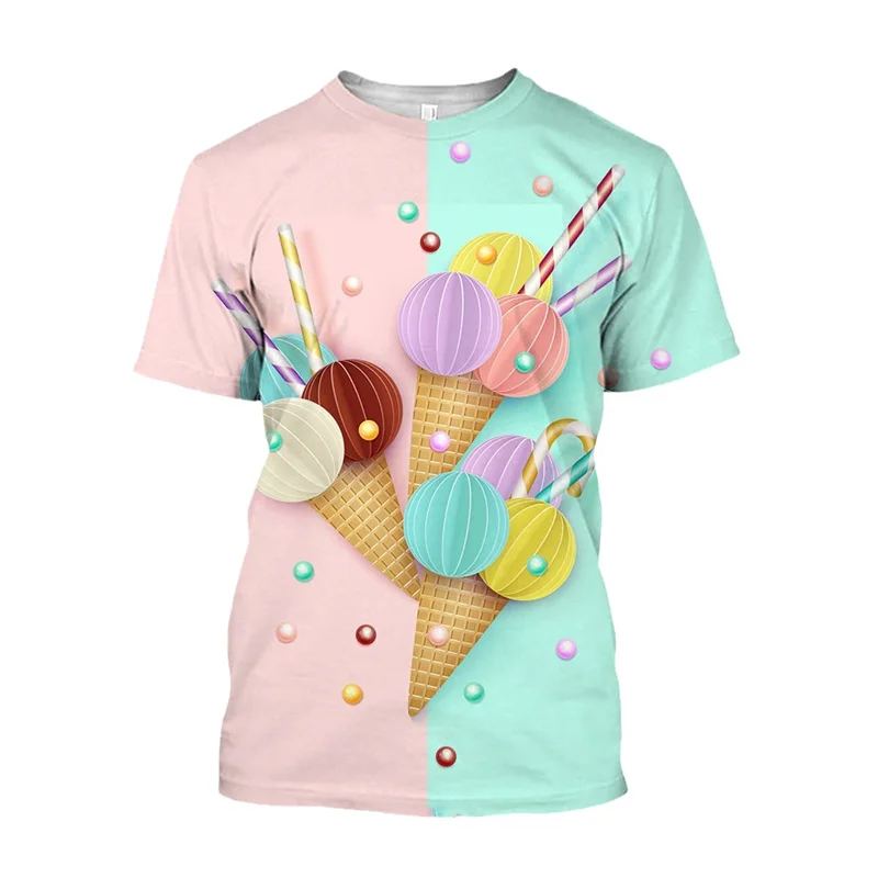 

Ice Cream 3D Print T-Shirt Men Strawberry Chocolate Graphic T Shirt Unisex Funny Food Casual Short Sleeve Tops Cartoon Tee Shirt