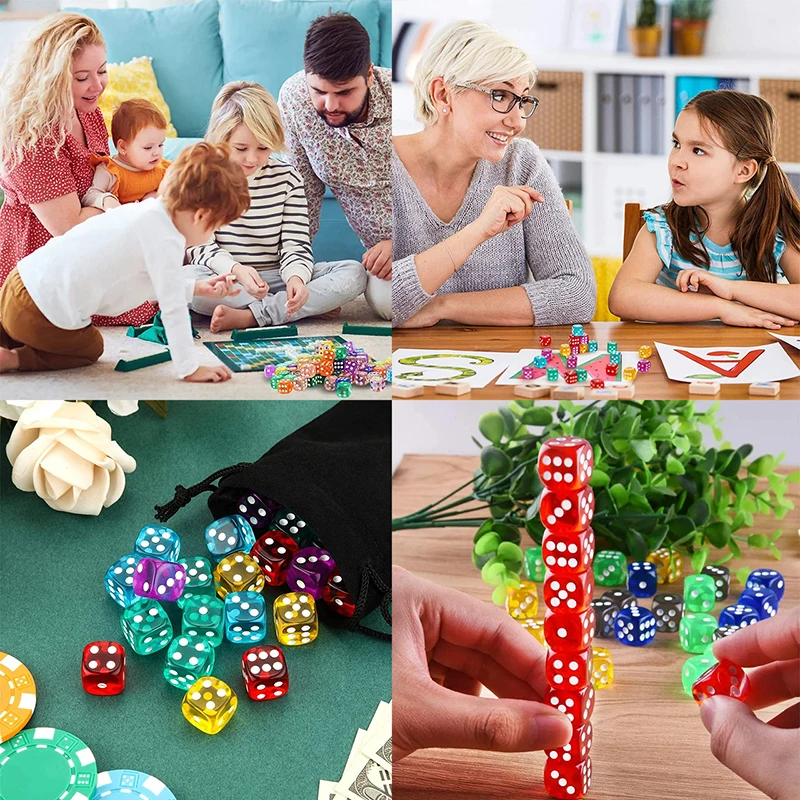 100pcs/Set 6 Sided Dice 14mm D6 Clear Color Crystal Acrylic Round Edge Boxed Dice For Tabletop Gaming Party DND Ten Per Color view 5