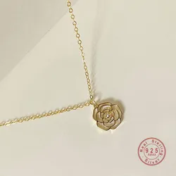 Dropping Oil White Camellia Pendant Necklace Women 925 Sterling Silver Creative Charm Summer Versatile Jewelry
