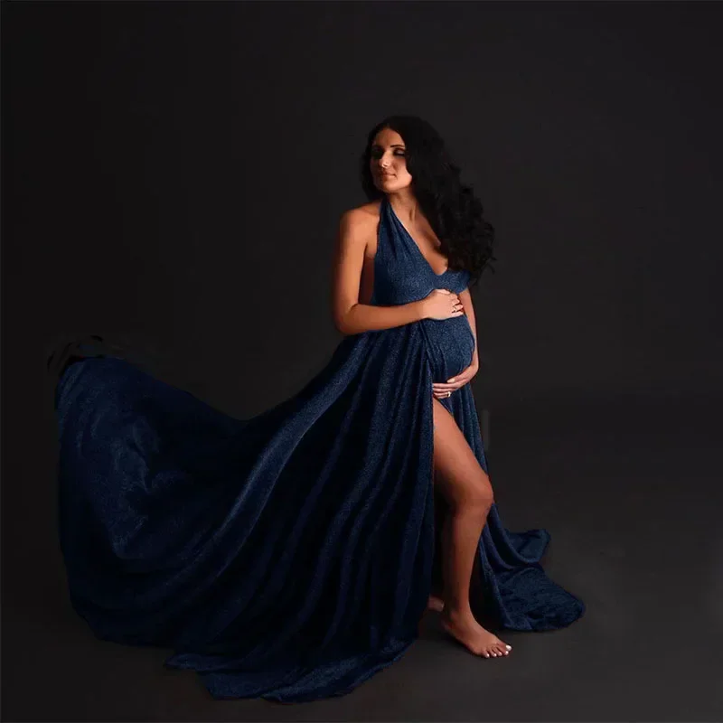 임신 옷 임신 사진 트레일링 롱 스커트 출산 사진 소품 브이 넥 롱 드레스 새로운 임신 사진 촬영