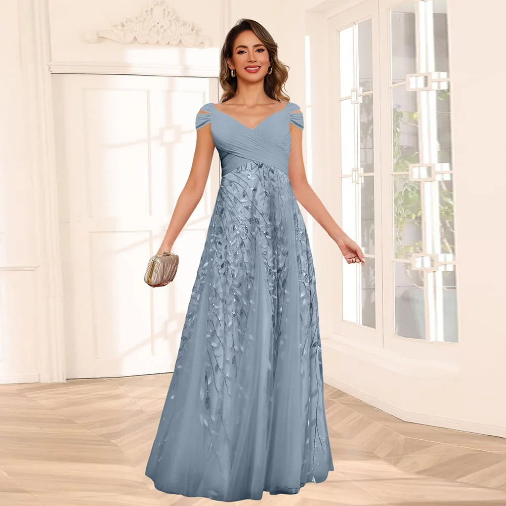 

Customized Elegant Short Sleeve Mother of The Bride Dresses for Wedding 2025 Women Sequin Sparkly Long Evening Dresses