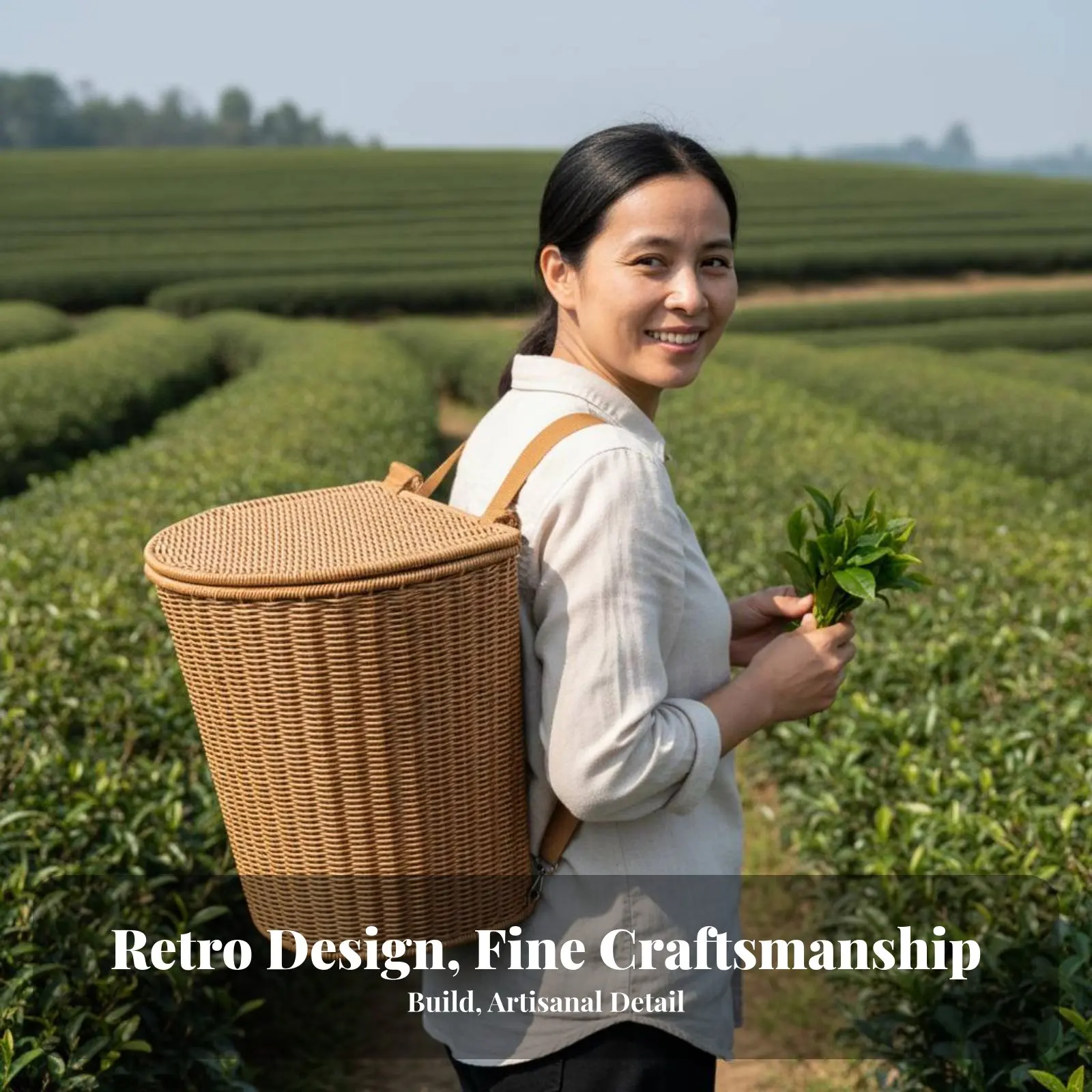 

Fruit Picking Rear Basket Versatile Woven Backpack Basket PP Wicker Backpack Elegant Design Wearable Container With Lid