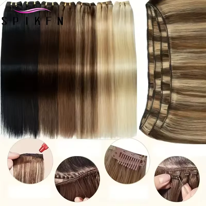 SPIKFN ハニーブロンド人毛横糸縫い髪バンドルエクステンション 12 "-24" リアルマシンレミー毛織り縫製 50 グラム/バンドル