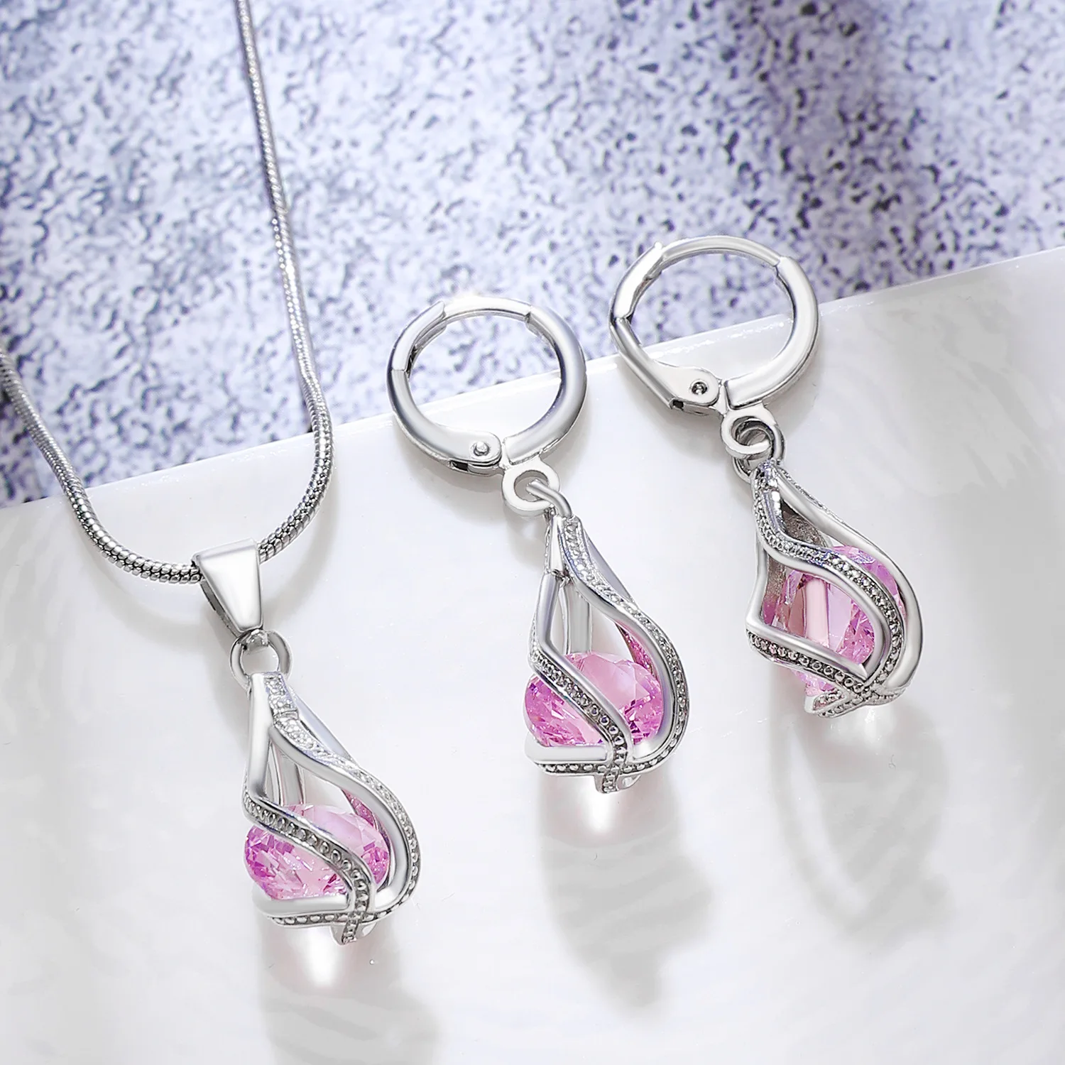 

Women's Zircon Crystal Jewelry Set, Vintage Rotating Waterdrop Necklace Earrings,Europ Fashion Creative Design,Trendy Party Gift