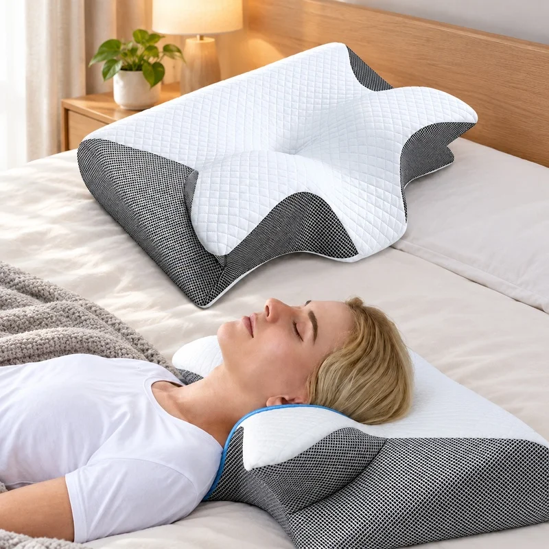 Ergonomic Cervical Support Cushion with Slow-Rebound Memory Foam for Comfortable Sleep and Neck Relief
