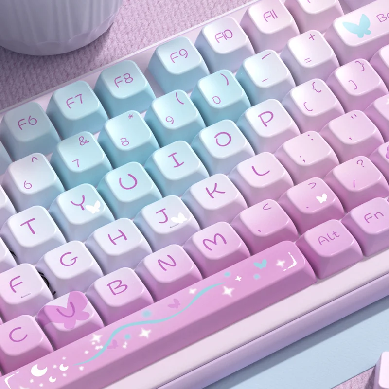 Imagem -06 - Dreamy Purple Butterfly Theme Keyboard Cap Original Pbt Alta Sublimação Térmica Personalizado Keycaps Personalizados 138 158key