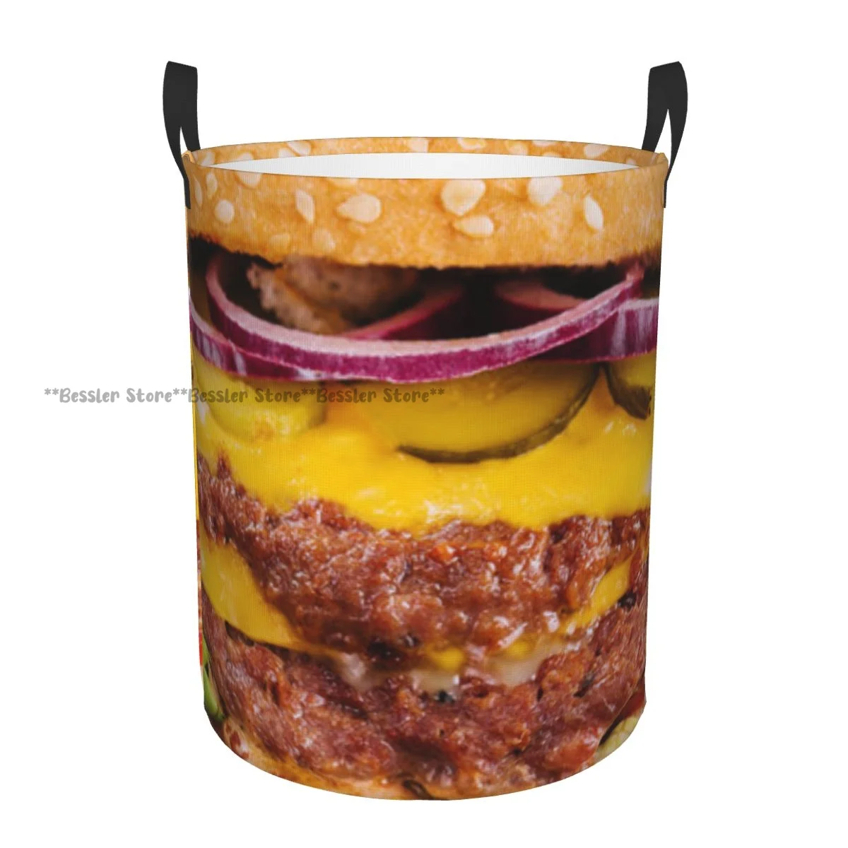 Folding Laundry Basket Burger Macro Dirty Clothes Storage Bucket Wardrobe Clothing Organizer Hamper