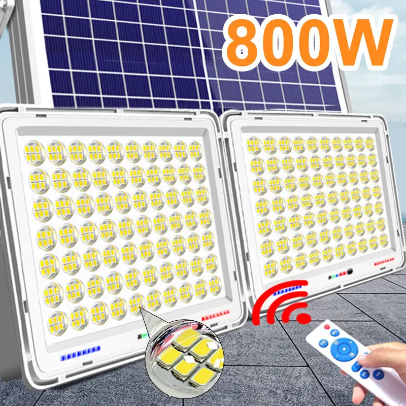 

New 800W Solar Spotlight LED Super Bright High Power One Drive Two I65 Waterproof Remote Control Floodlight Courtyard Wall Lamp