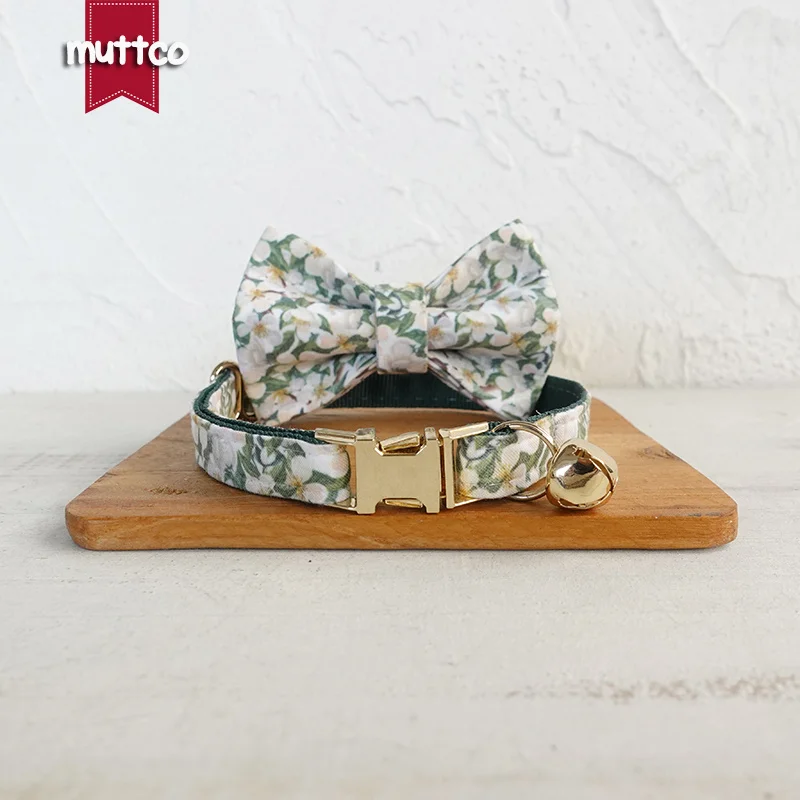 MUTTCO retail with platinum high quality metal buckle collar for cat WHITE JASMINE design cat collar 2 sizes UCC125J