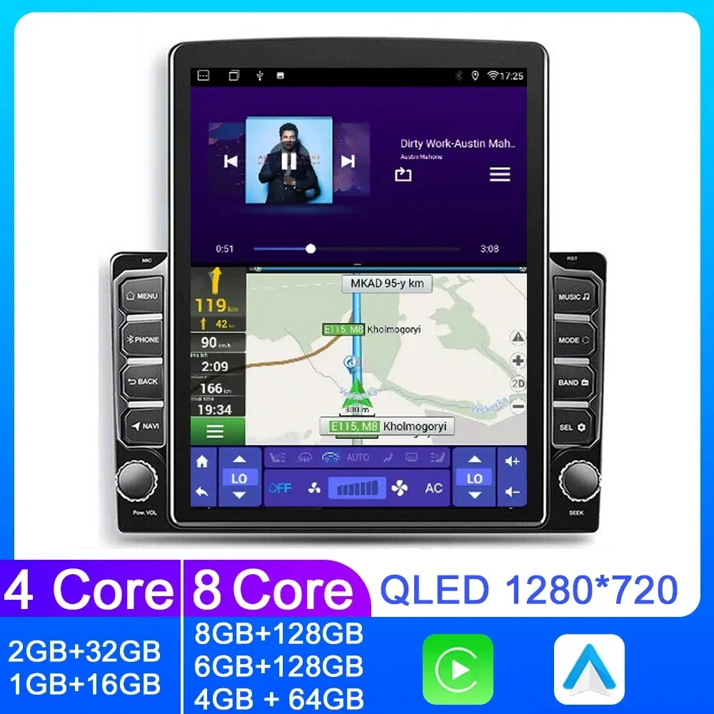 

Автомобильный видеоплеер Carplay с вертикальным экраном 9,7 дюйма, Android 13, GPS, радио, головное устройство в стиле Тесла, стерео 2DIN, 4G + WIFI DSP